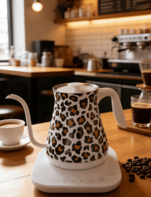 White-Backed Leopard-Print Hand-Cooked Coffee Pot-European-Style Electric Kettle with Temperature Control, 0.8L Capacity, BPA-Free (PSLU18: PSLU182)