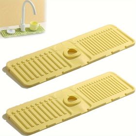 2Pcs Kitchen Sink Splash Guard - Silicone Faucet Handle Drip Catcher Tray Behind Faucet (Color: Yellow)